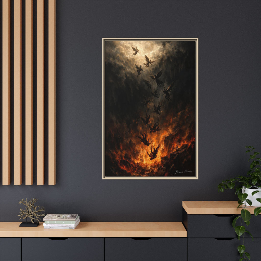 Falling Angels Matte Framed Canvas Print — Dark Fantasy Wall Art