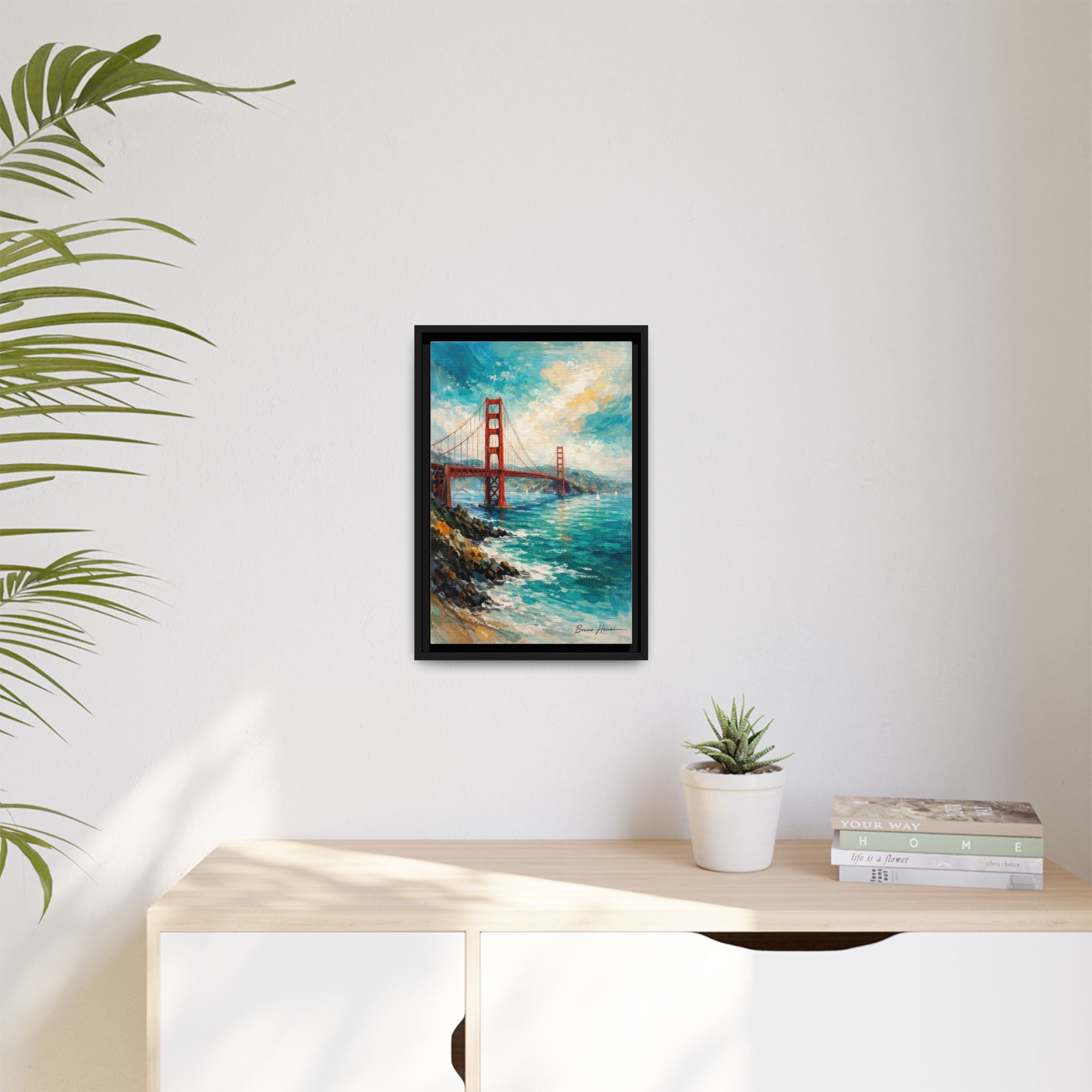 Golden Gate Bridge Seascape Matte Canvas Framed Wall Art