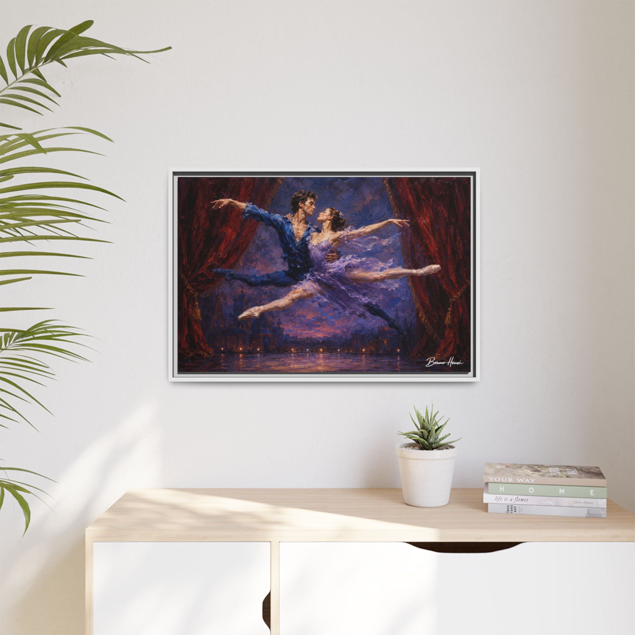Framed Ballet Canvas Print — Romantic Dancing Couple Wall Art