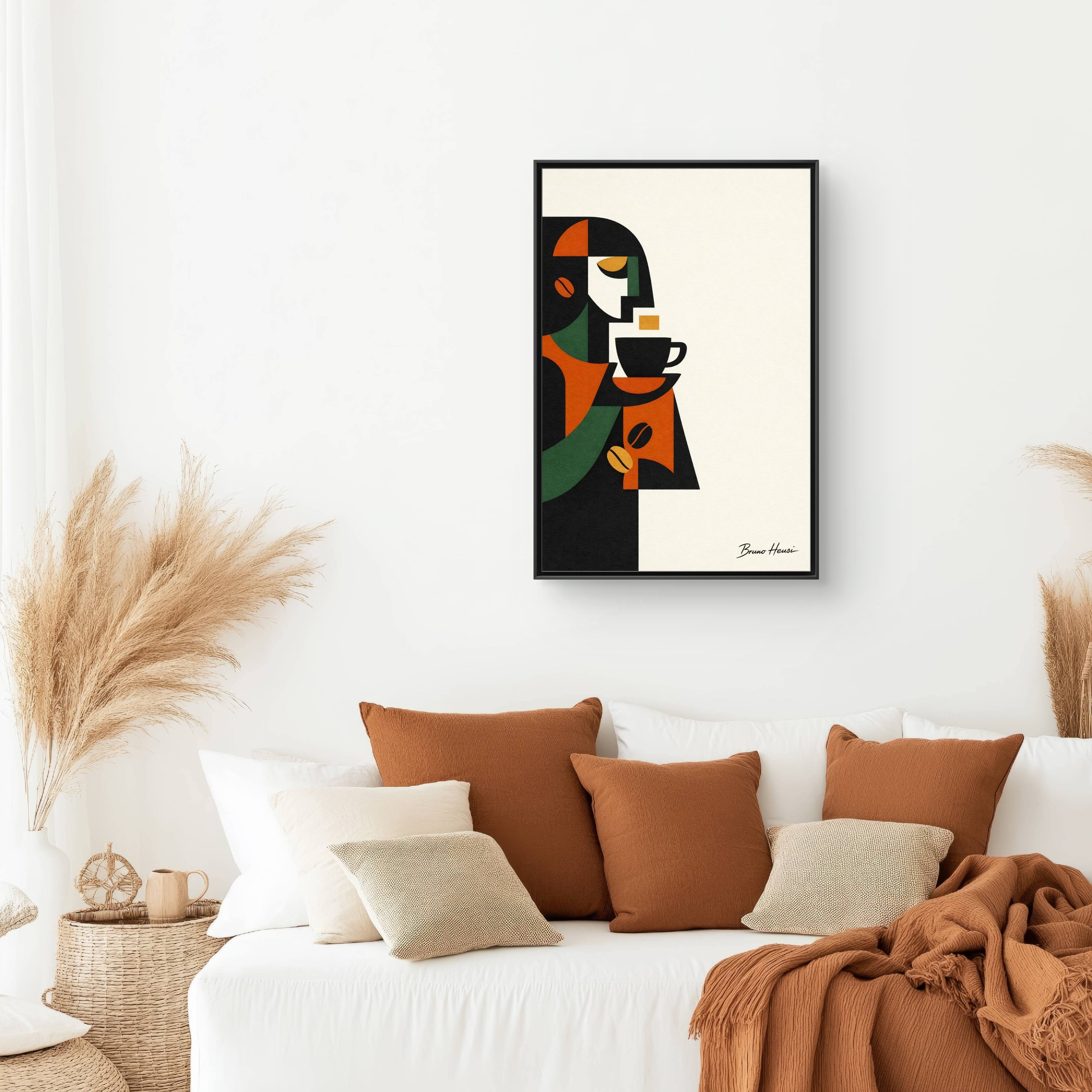 Abstract Coffee Drinker Framed Canvas Print — Modern Café Wall Art