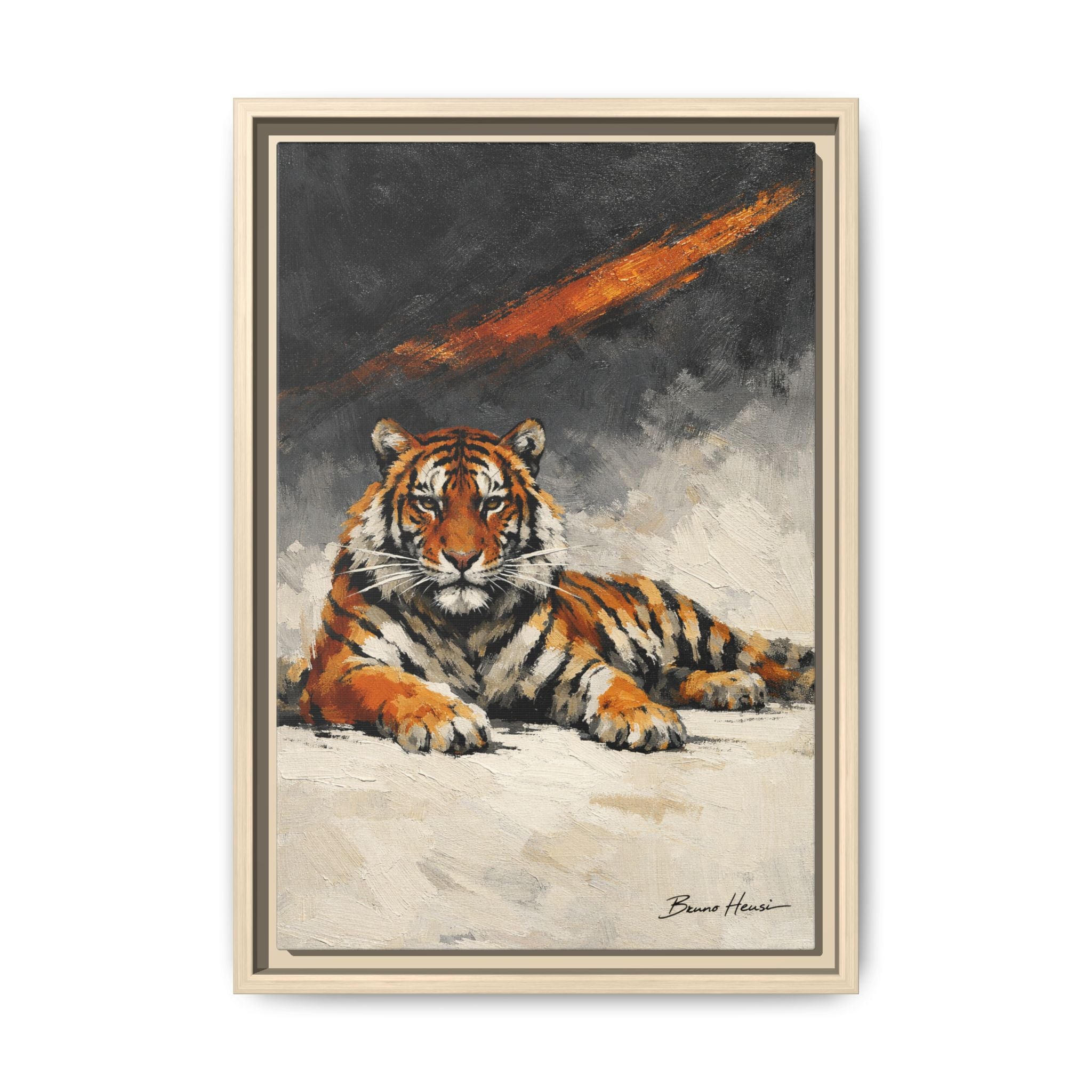 Framed Tiger Canvas Wall Art — Majestic Orange & Gray Matte Print