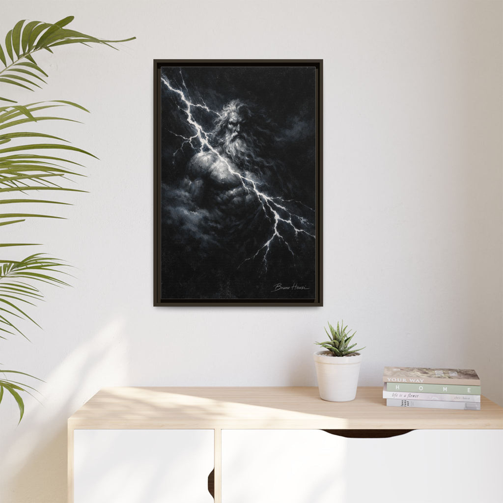 Zeus Lightning God Framed Canvas Wall Art — Stormy Mythology Print
