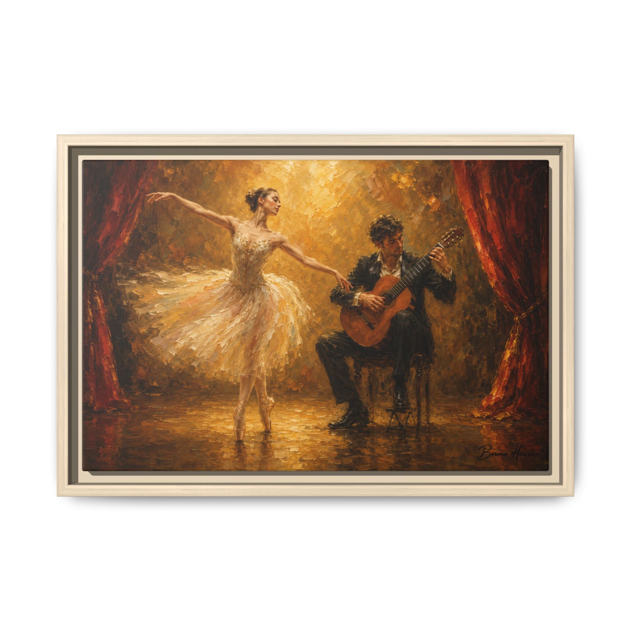 Framed Ballet Dancer & Guitarist Oil-Style Canvas Print