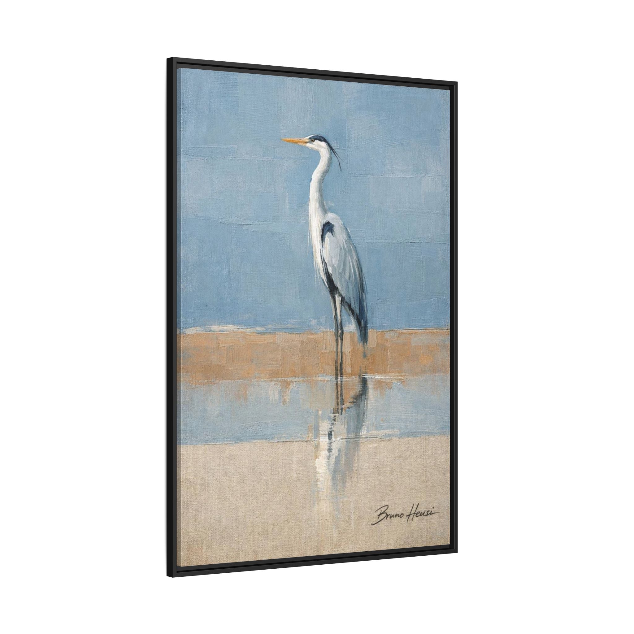 Framed Heron Canvas Art – Coastal Shorebird Wall Decor