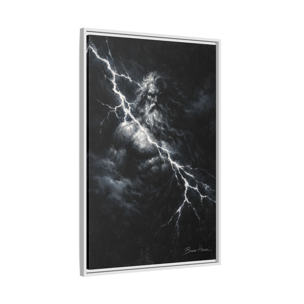 Zeus Lightning God Framed Canvas Wall Art — Stormy Mythology Print