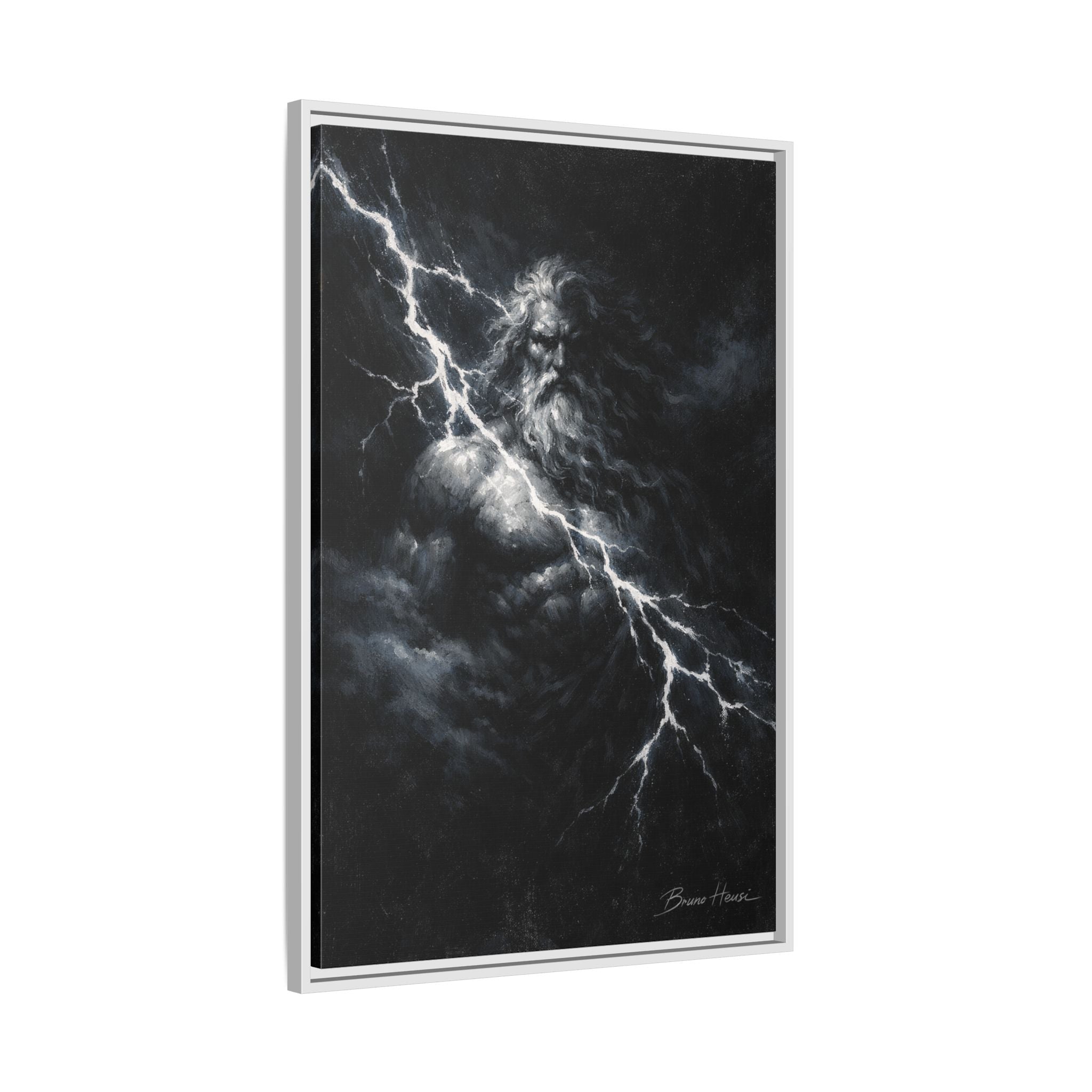 Zeus Lightning God Framed Canvas Wall Art — Stormy Mythology Print