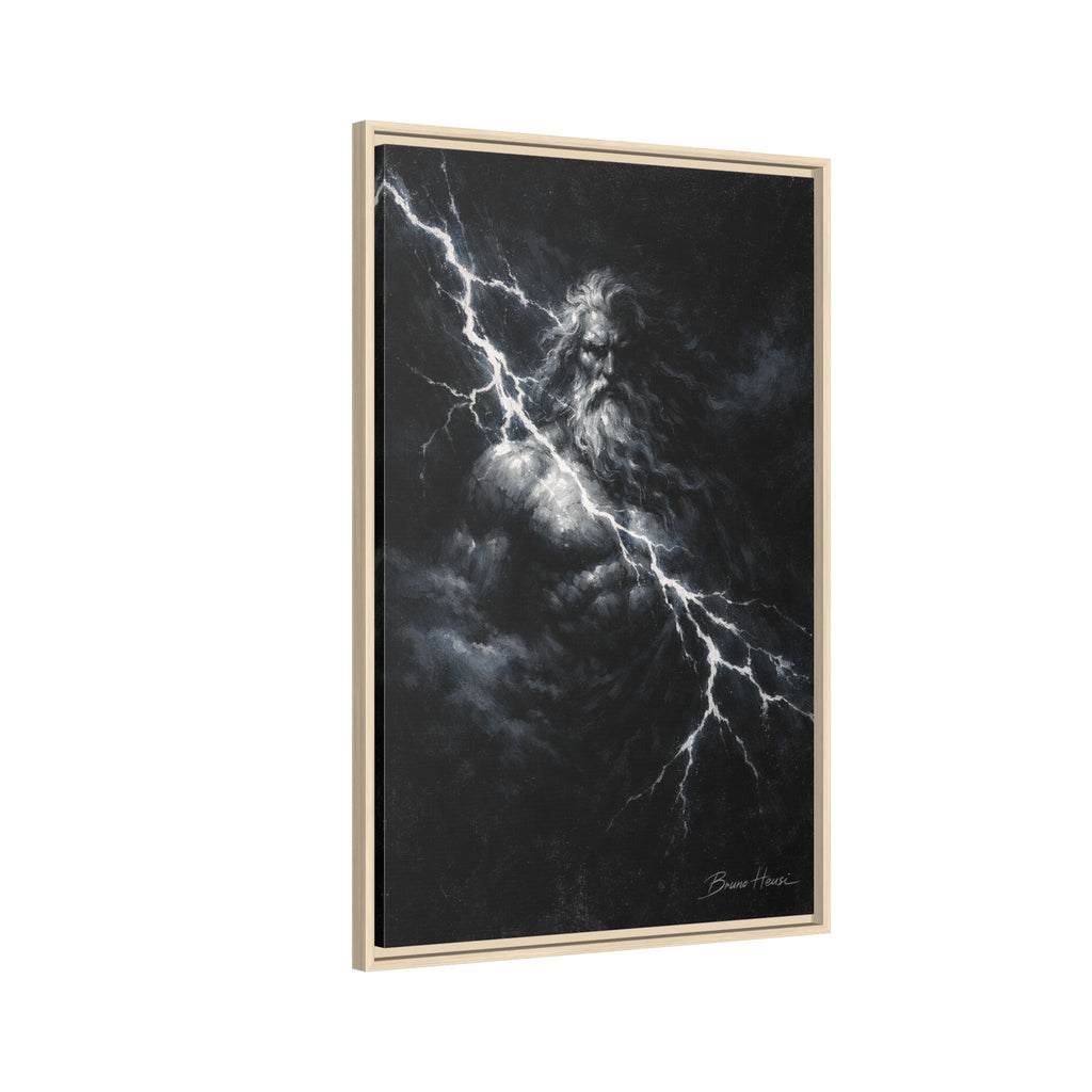 Zeus Lightning God Framed Canvas Wall Art — Stormy Mythology Print