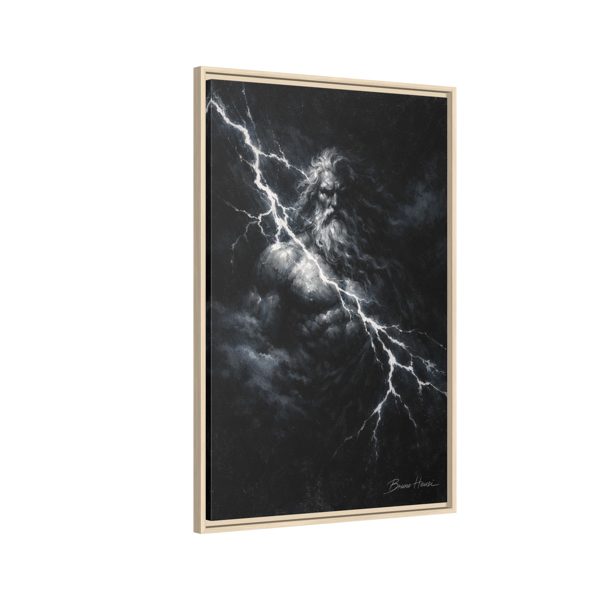 Zeus Lightning God Framed Canvas Wall Art — Stormy Mythology Print