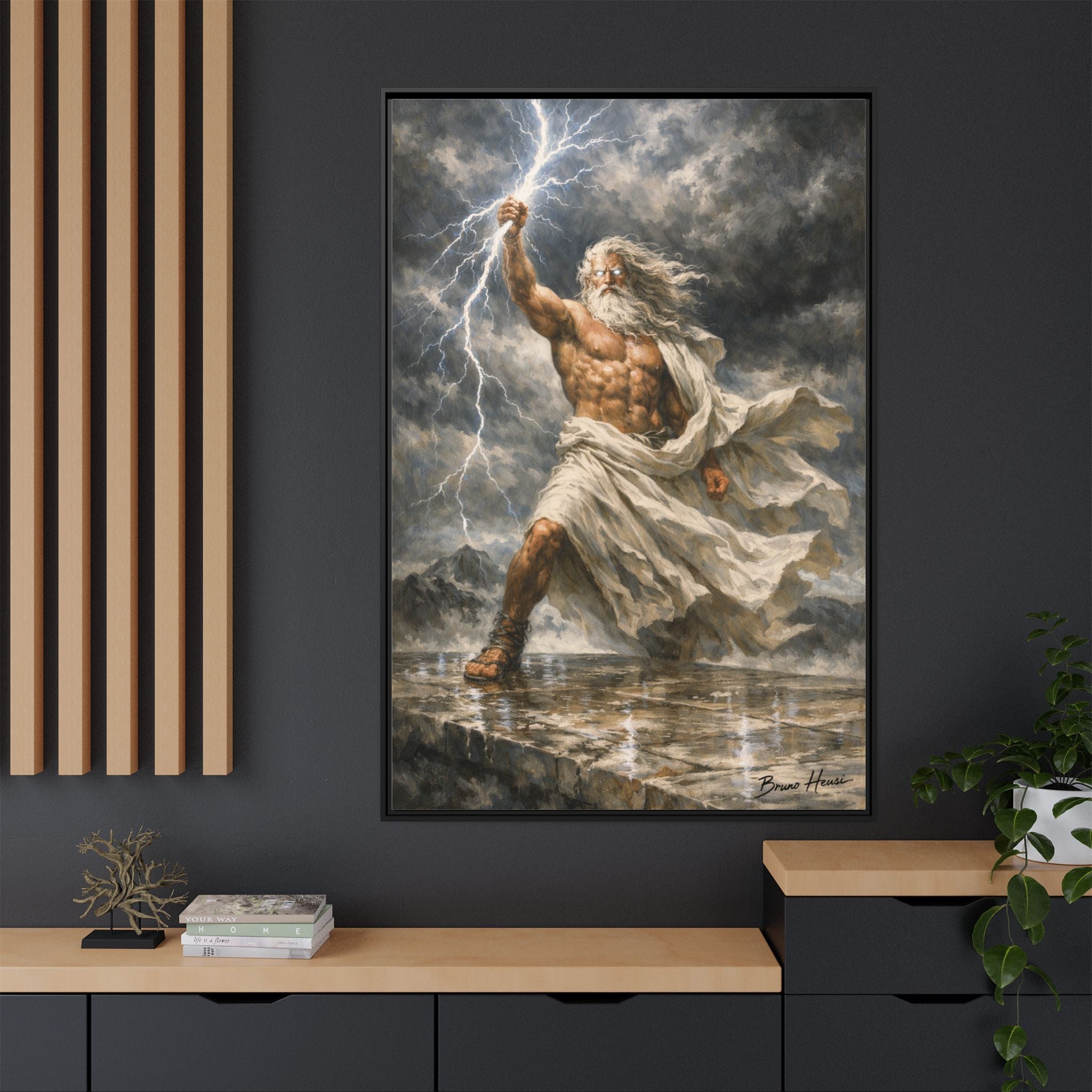 Framed Matte Canvas - Zeus Lightning God Wall Art