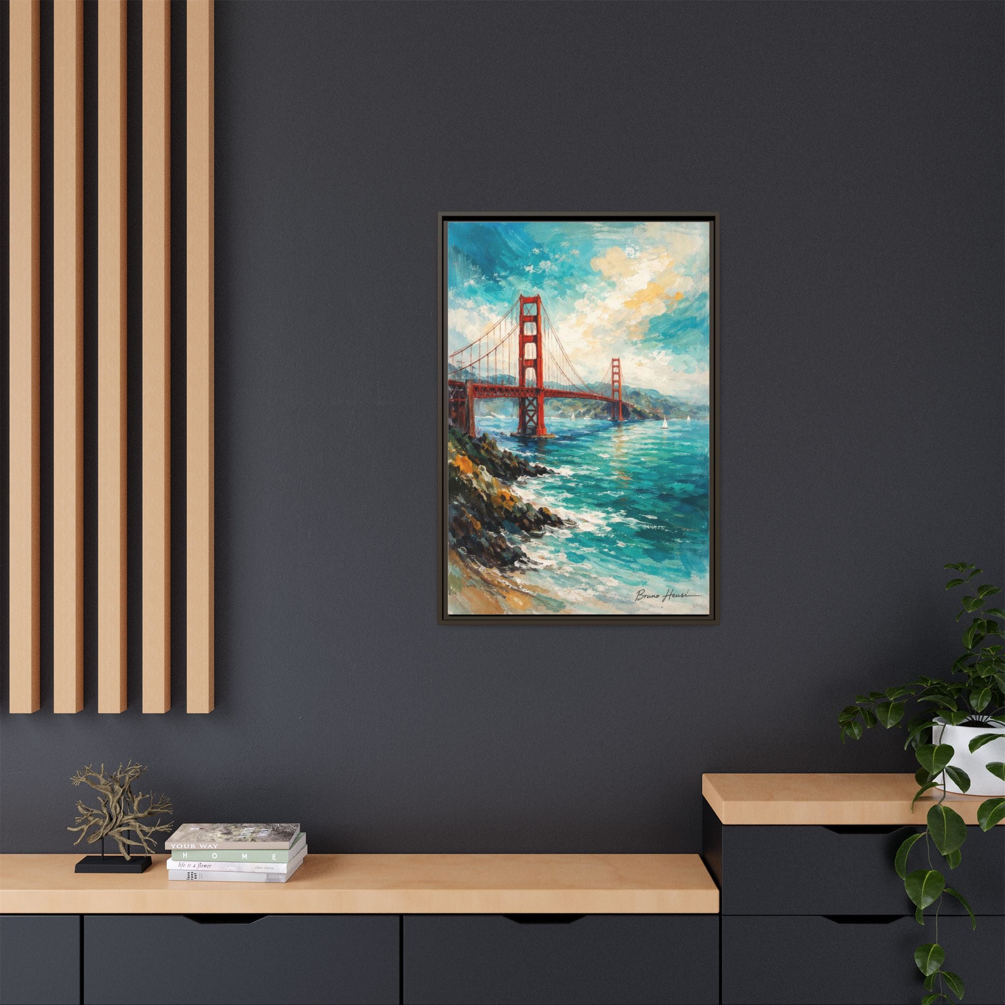 Golden Gate Bridge Seascape Matte Canvas Framed Wall Art