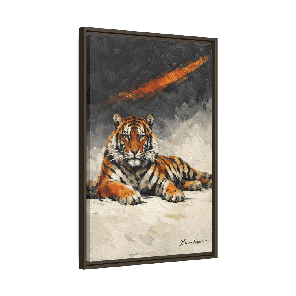 Framed Tiger Canvas Wall Art — Majestic Orange & Gray Matte Print
