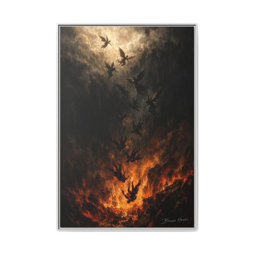 Falling Angels Matte Framed Canvas Print — Dark Fantasy Wall Art