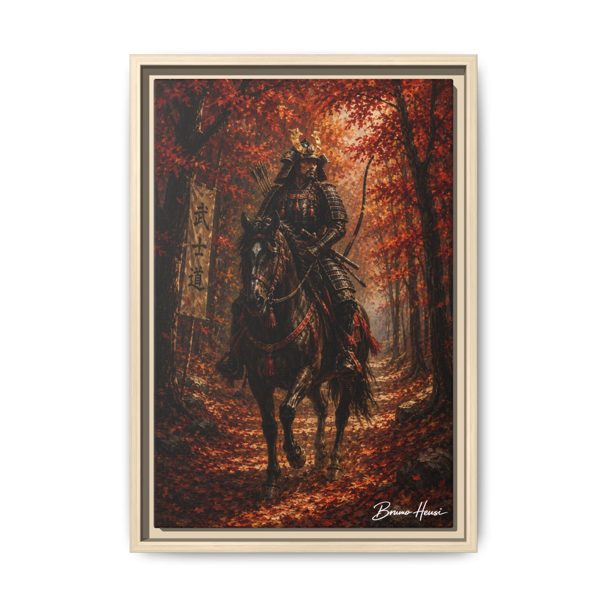 Samurai Warrior Canvas Print — Framed Matte Autumn Wall Art