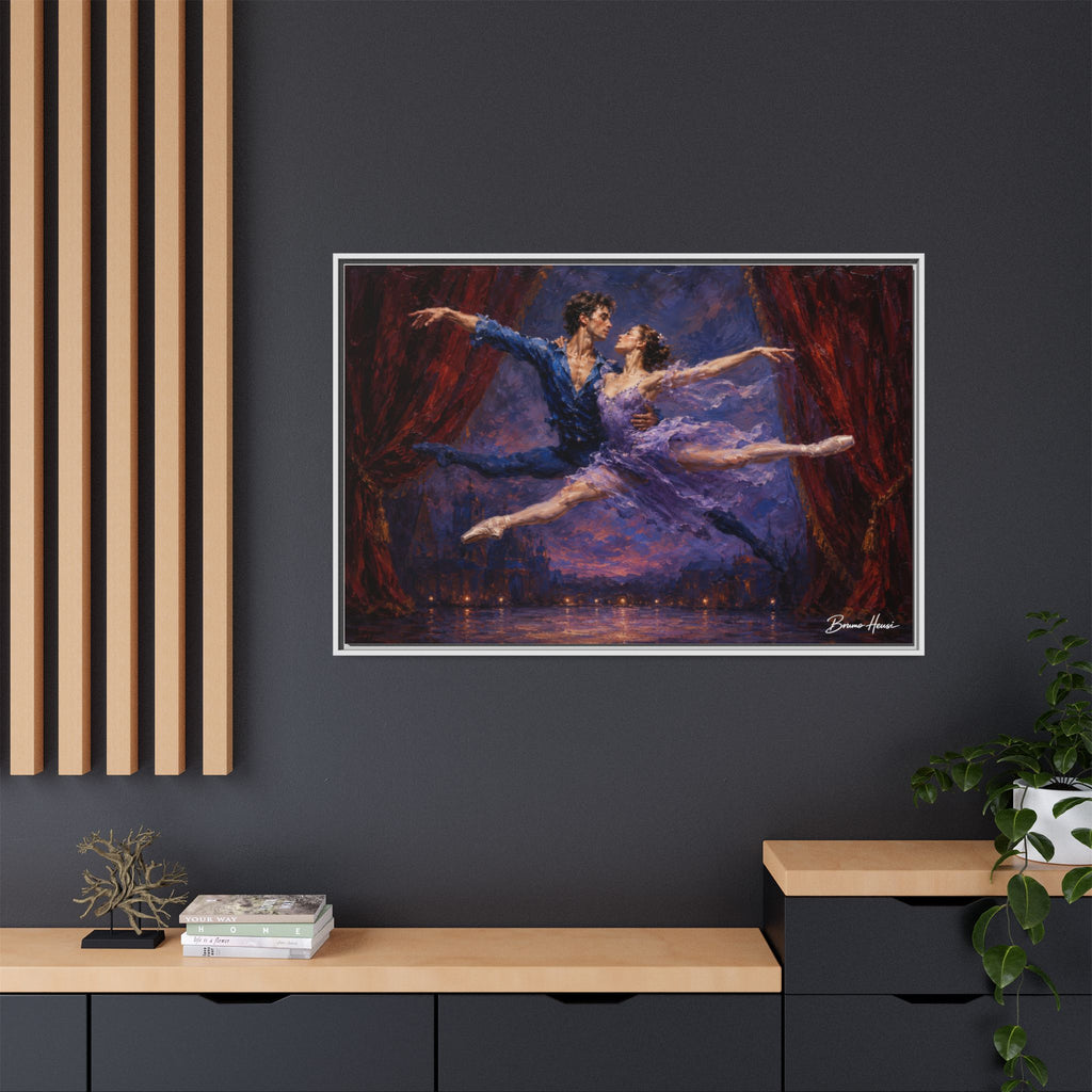 Framed Ballet Canvas Print — Romantic Dancing Couple Wall Art