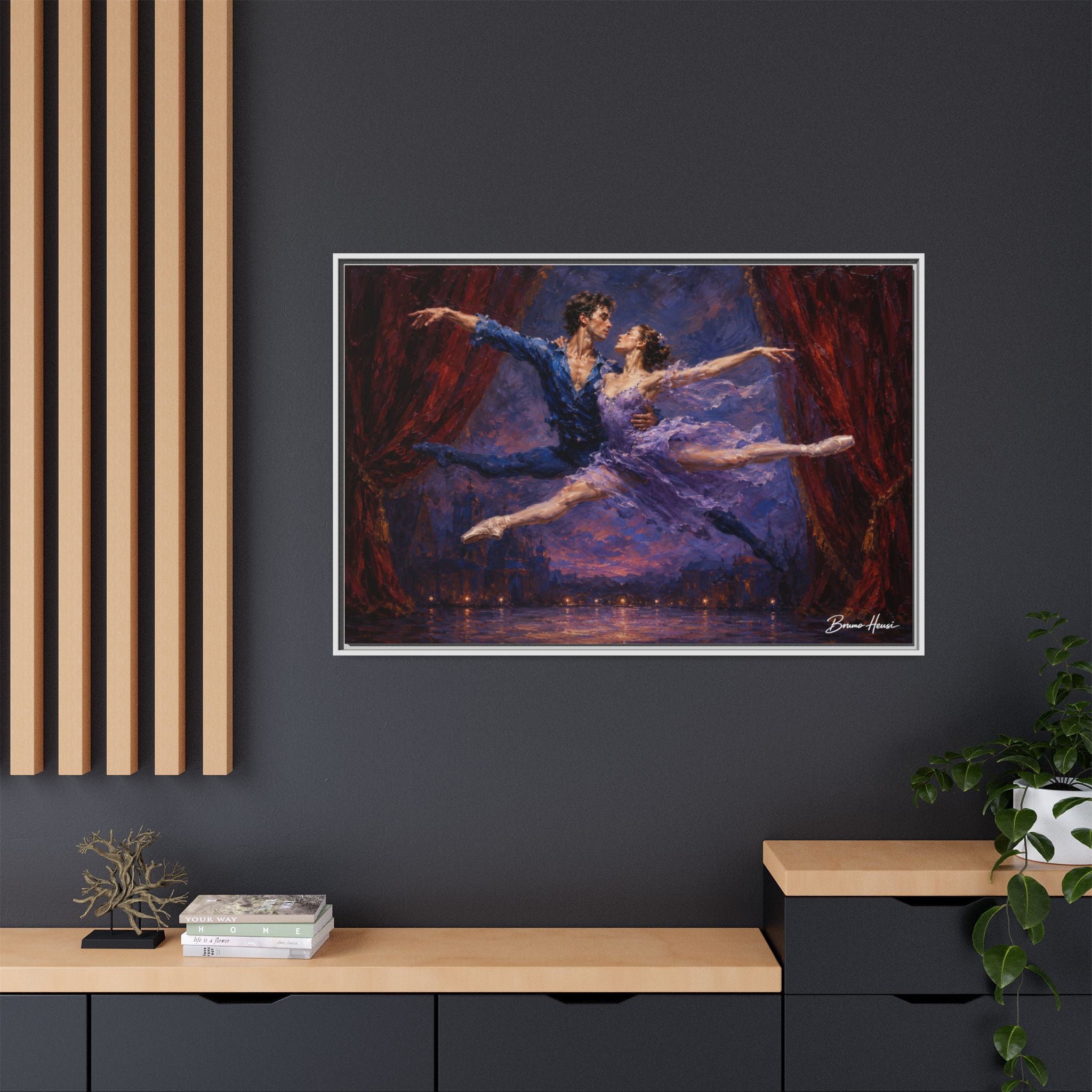 Framed Ballet Canvas Print — Romantic Dancing Couple Wall Art