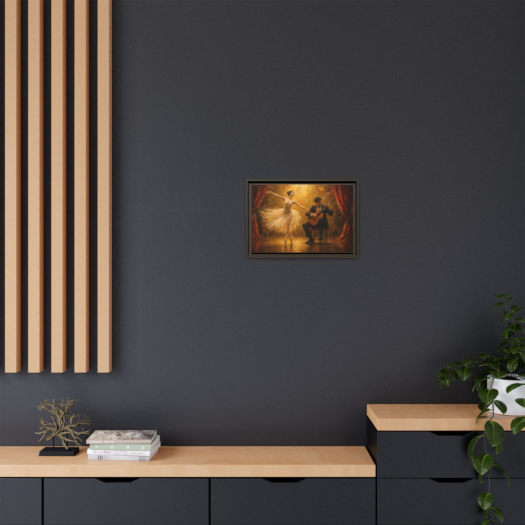 Ballet Dancer & Guitarist Framed Canvas Wall Art — Oil-Style Performance Print