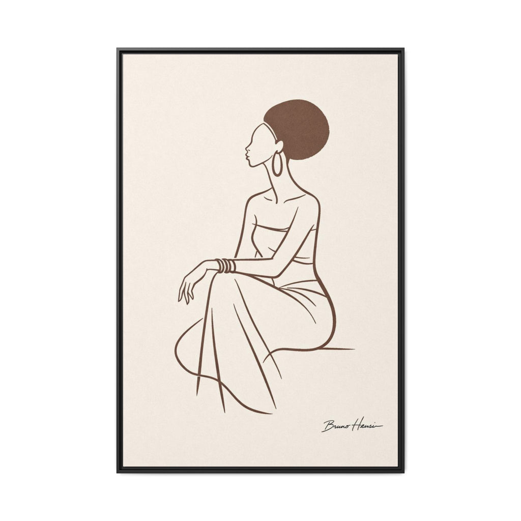 Elegant Minimalist Line Art Woman — Framed Matte Canvas Wall Art
