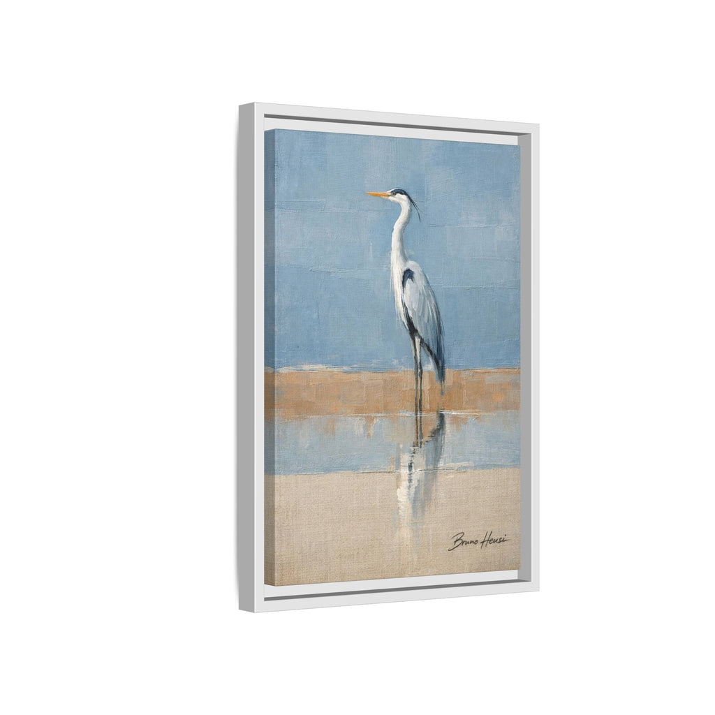 Framed Heron Canvas Art – Coastal Shorebird Wall Decor
