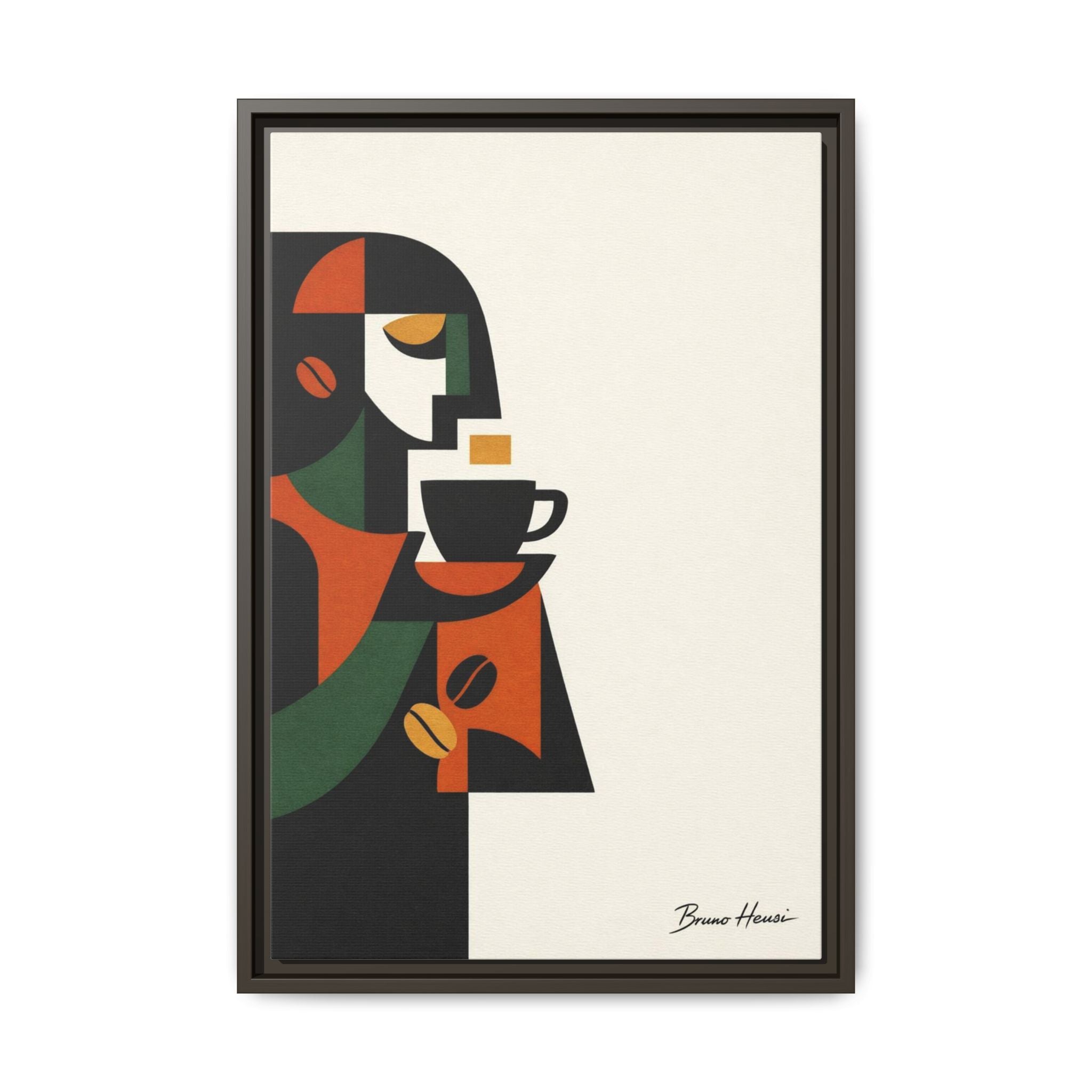 Abstract Coffee Drinker Framed Canvas Print — Modern Café Wall Art