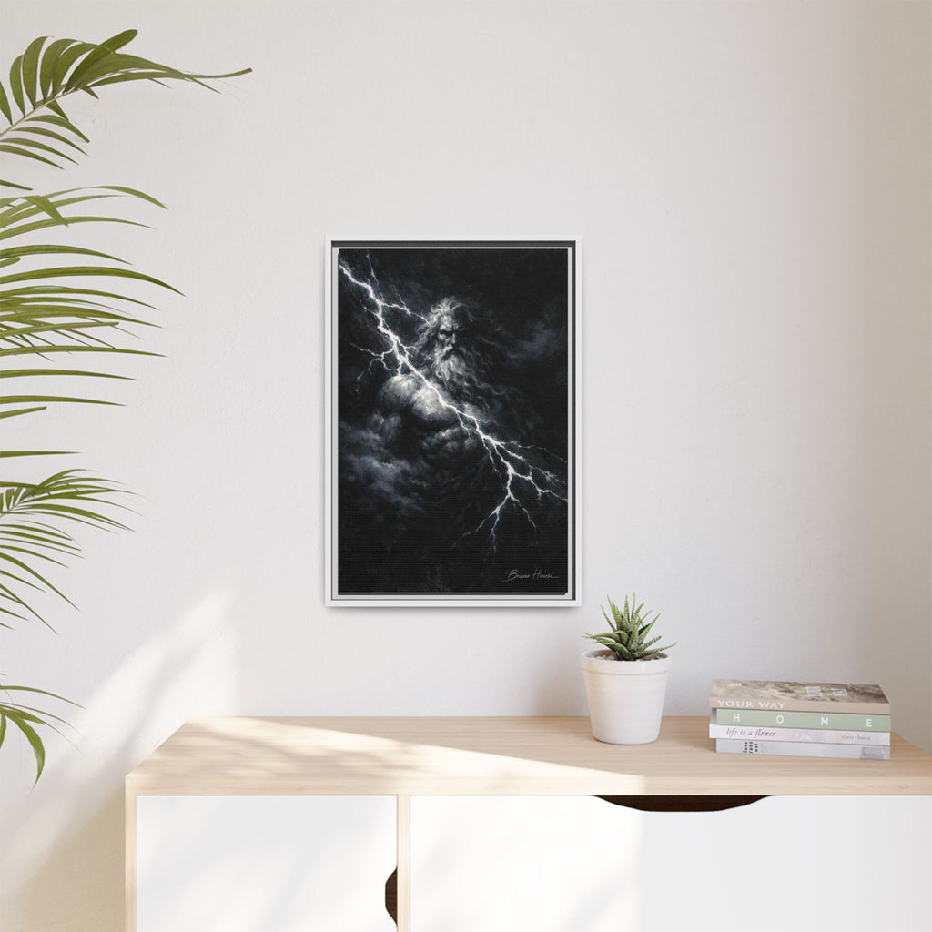 Zeus Lightning God Framed Canvas Wall Art — Stormy Mythology Print