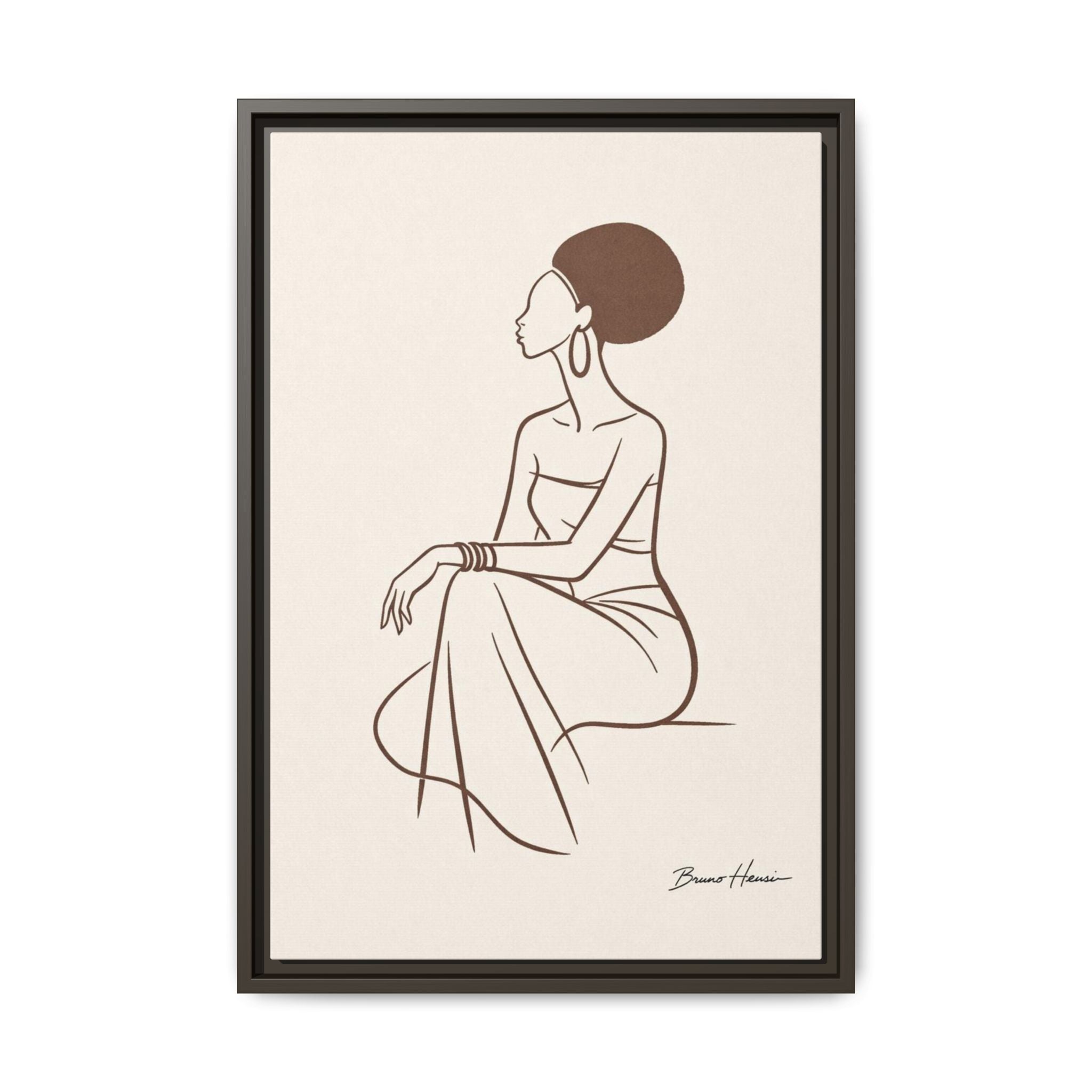 Elegant Minimalist Line Art Woman — Framed Matte Canvas Wall Art