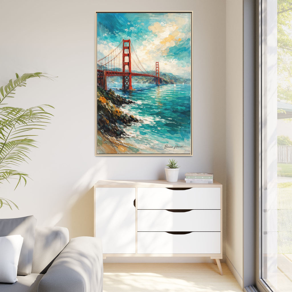 Golden Gate Bridge Seascape Matte Canvas Framed Wall Art