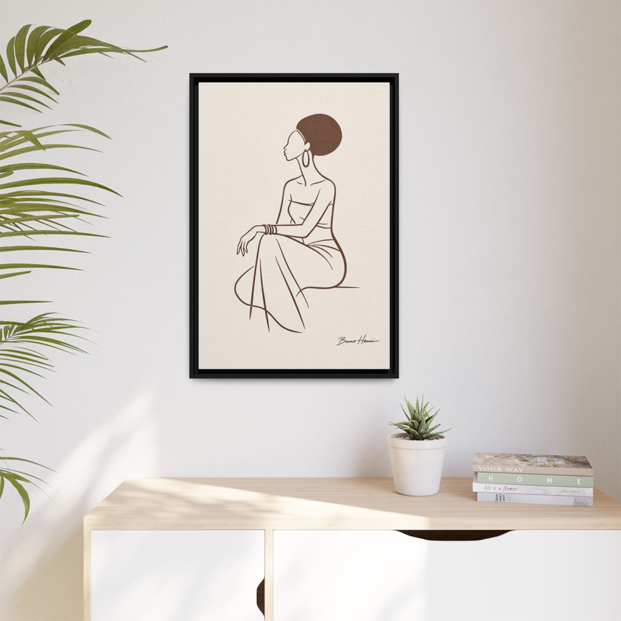 Elegant Minimalist Line Art Woman — Framed Matte Canvas Wall Art
