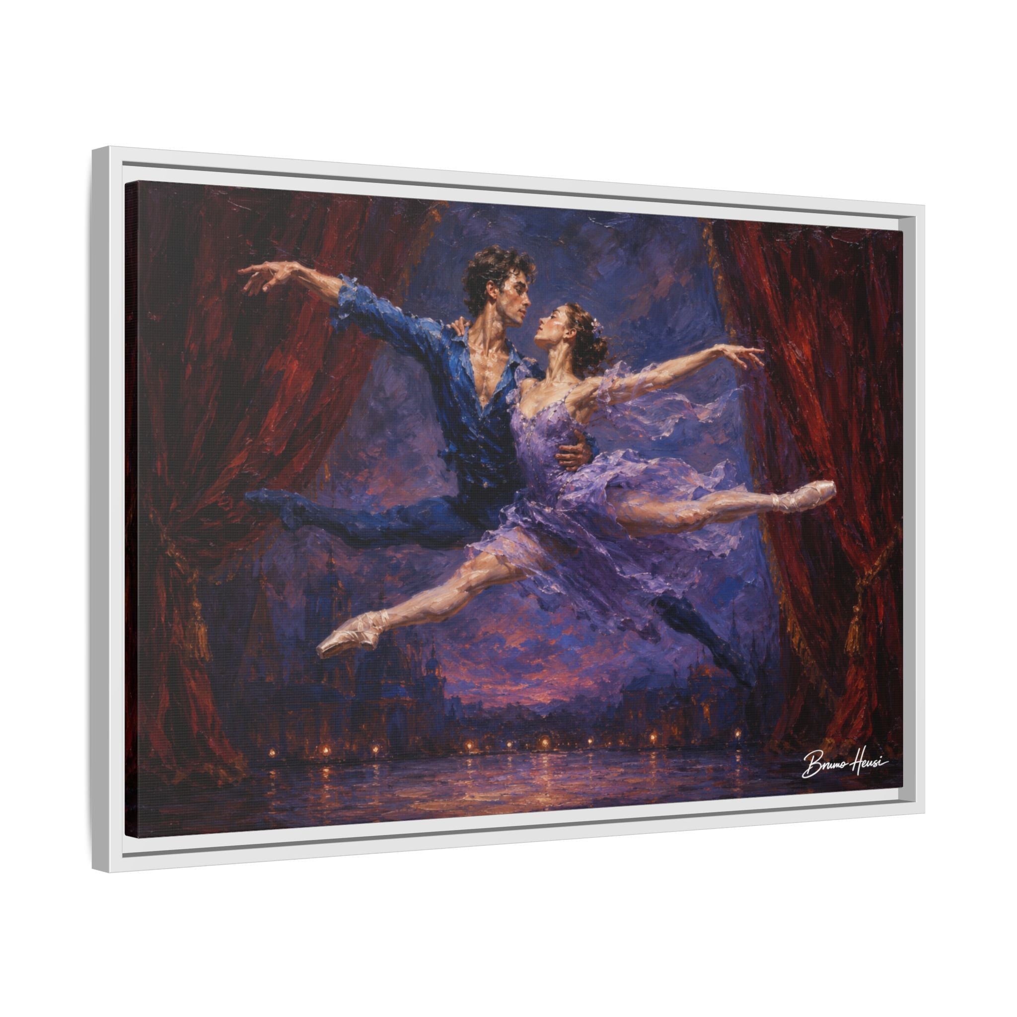 Framed Ballet Canvas Print — Romantic Dancing Couple Wall Art