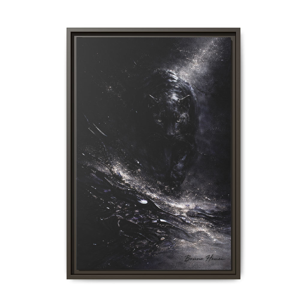 Cosmic Black Panther Matte Framed Canvas – Dark Abstract Wildlife Wall Art