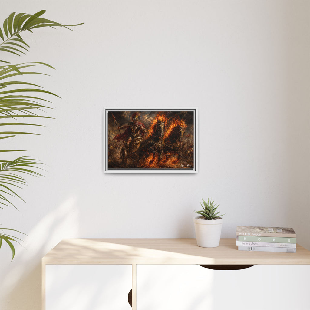 Flaming Chariot Framed Canvas Wall Art — Mythic Warrior Matte Print