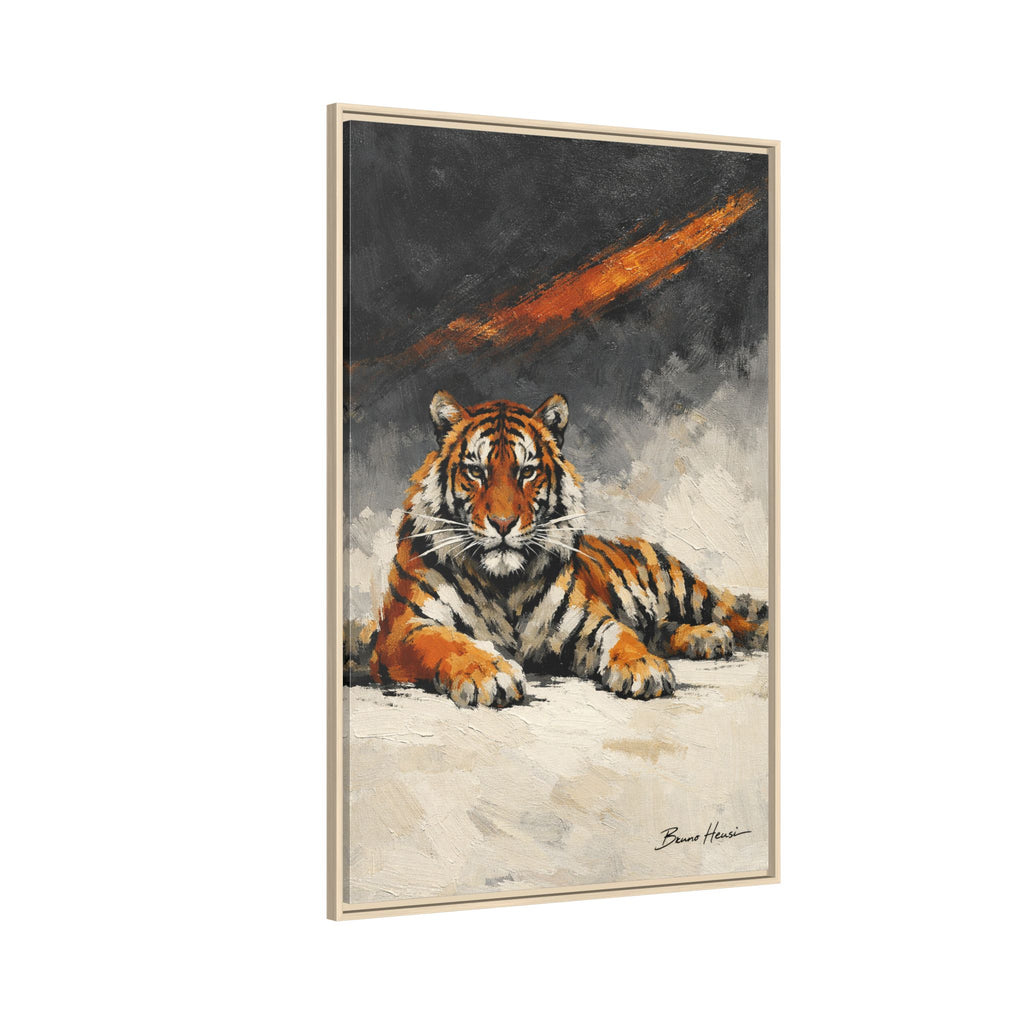 Framed Tiger Canvas Wall Art — Majestic Orange & Gray Matte Print