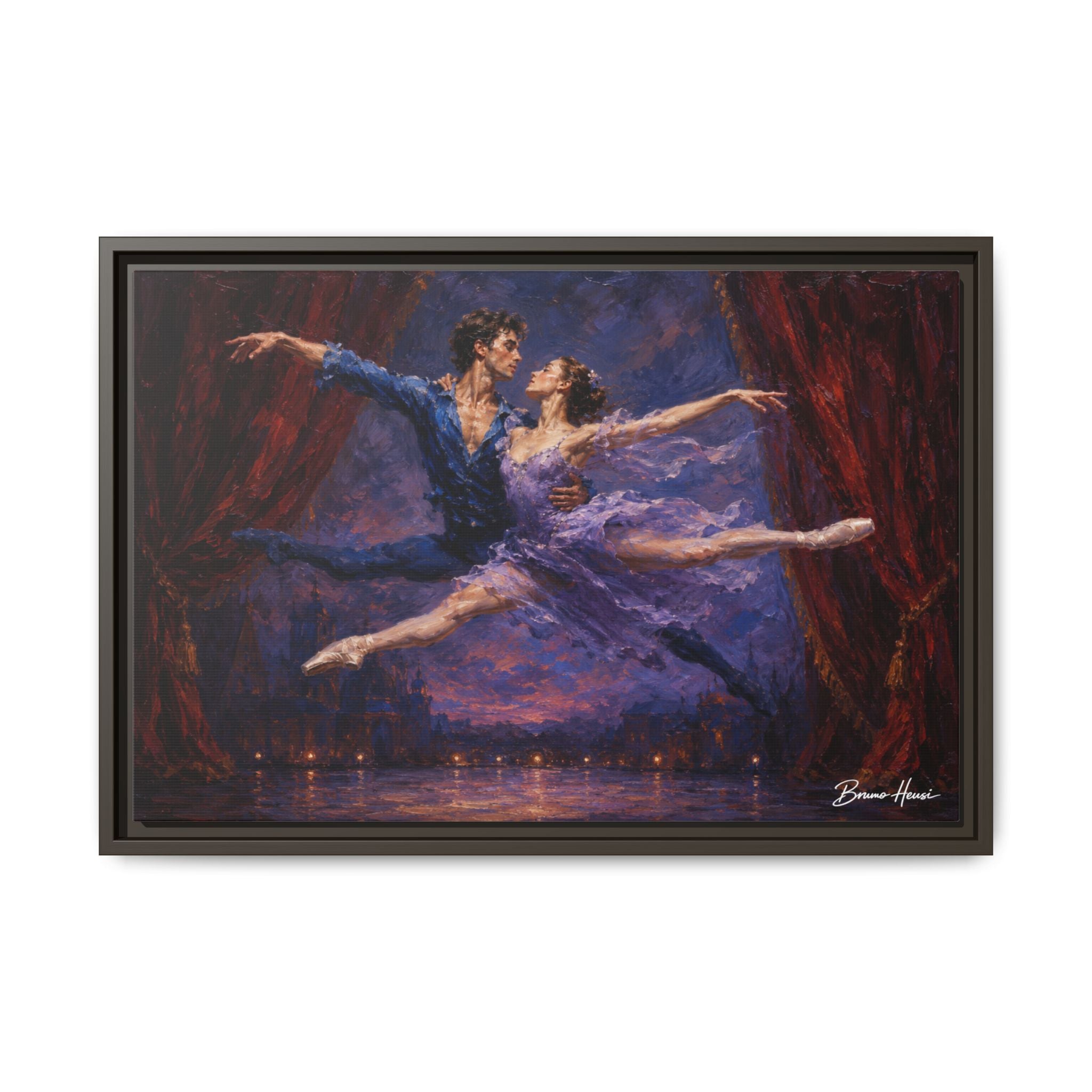Framed Ballet Canvas Print — Romantic Dancing Couple Wall Art