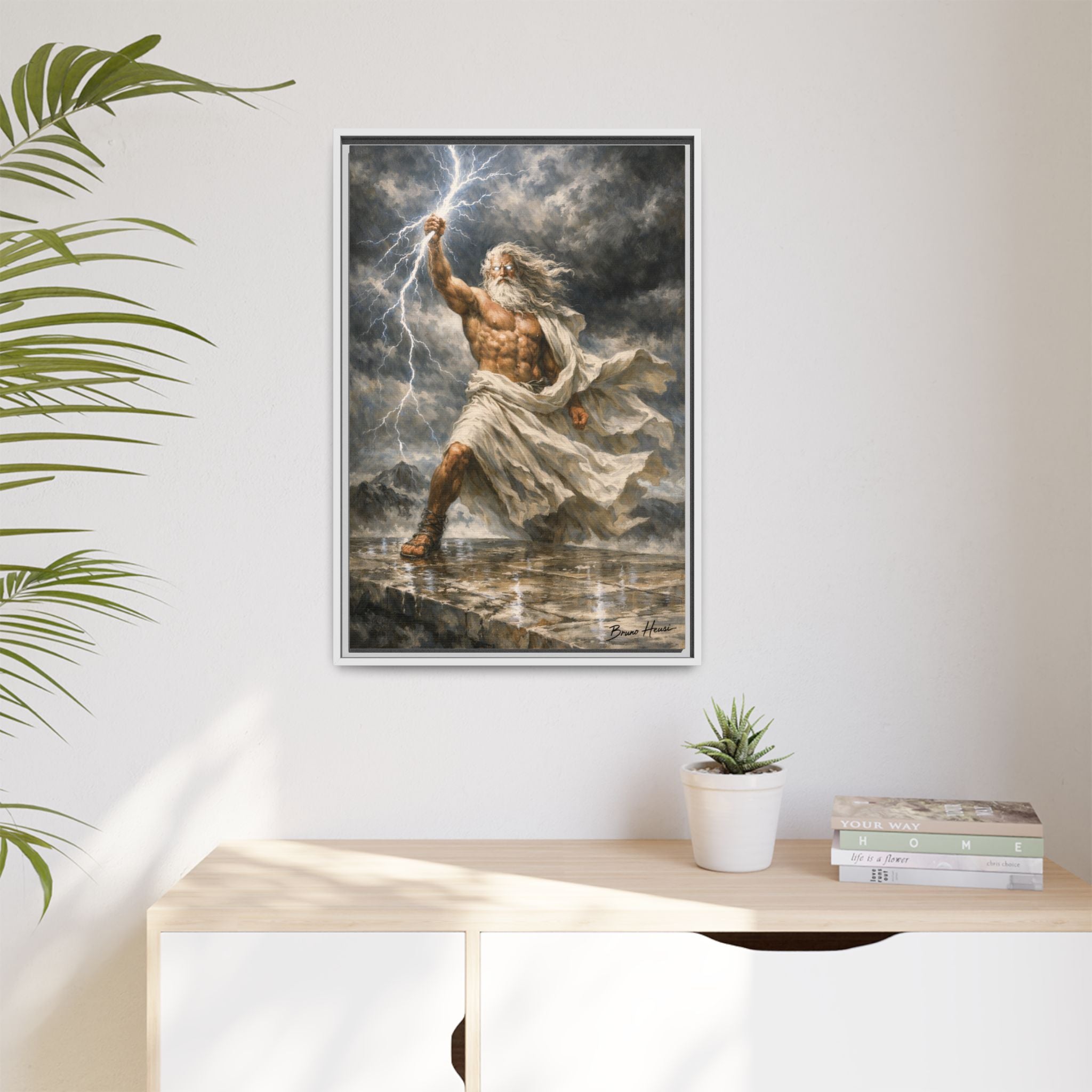 Framed Matte Canvas - Zeus Lightning God Wall Art