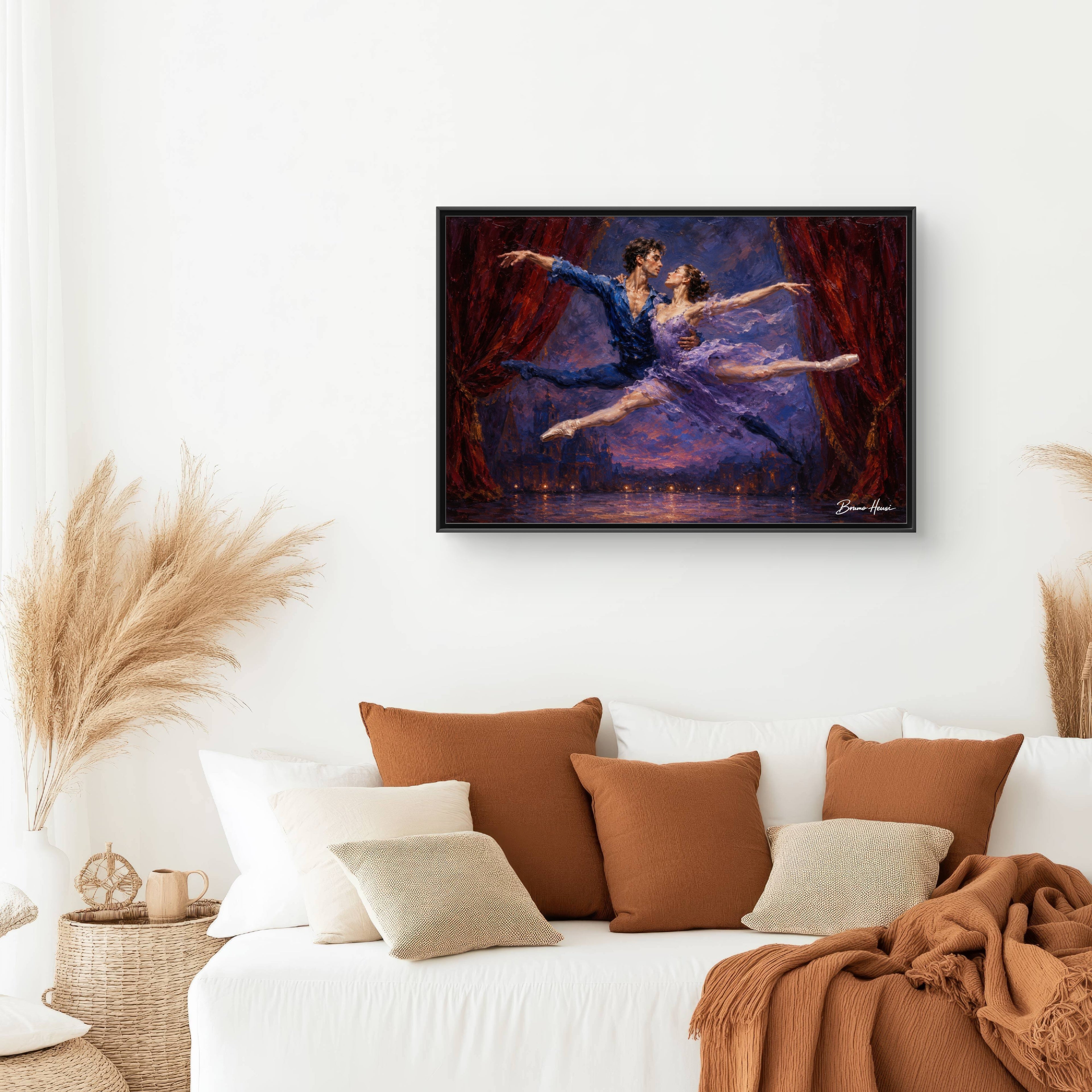 Framed Ballet Canvas Print — Romantic Dancing Couple Wall Art