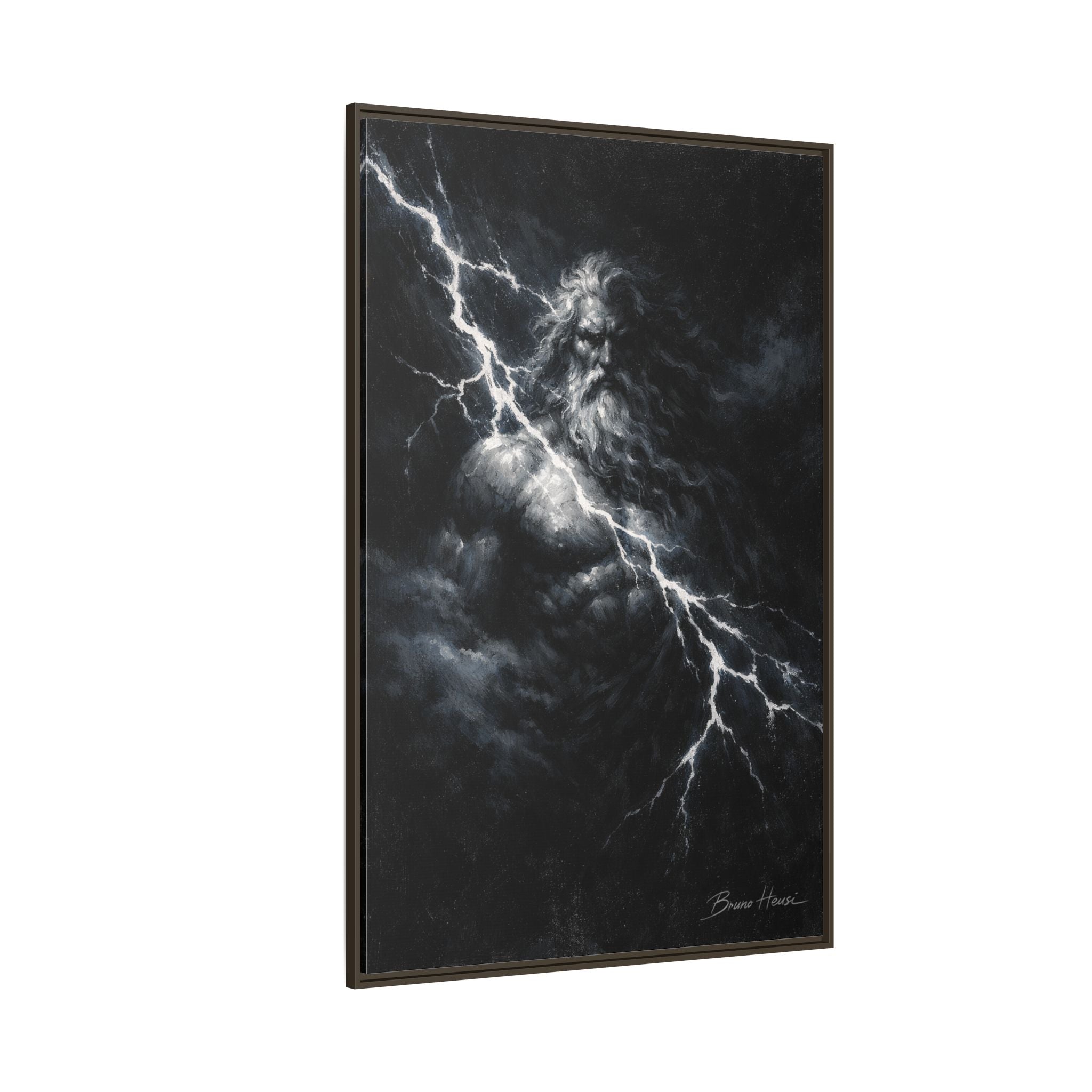Zeus Lightning God Framed Canvas Wall Art — Stormy Mythology Print
