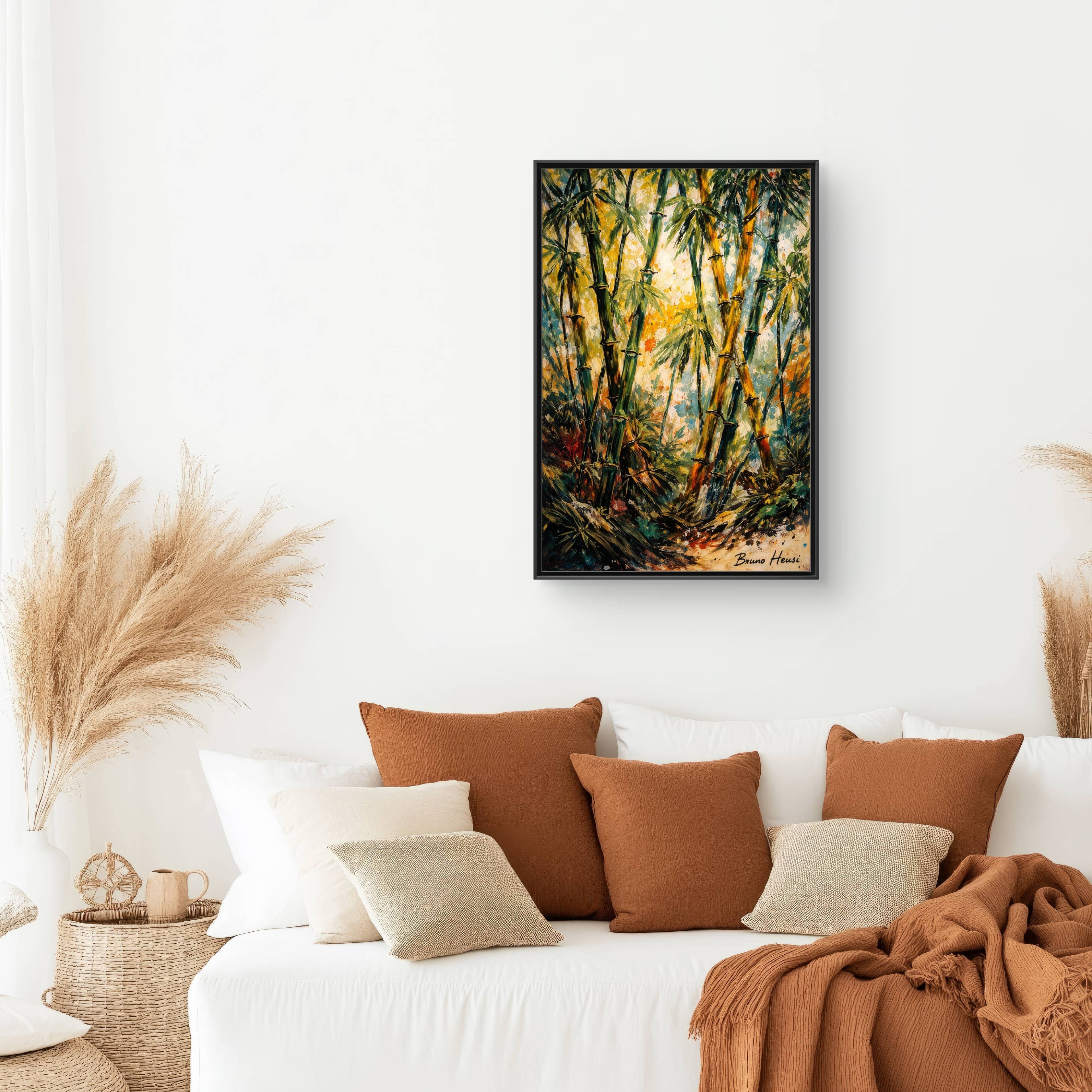 Framed Bamboo Forest Canvas Print – Matte Multi‑Color Wall Art