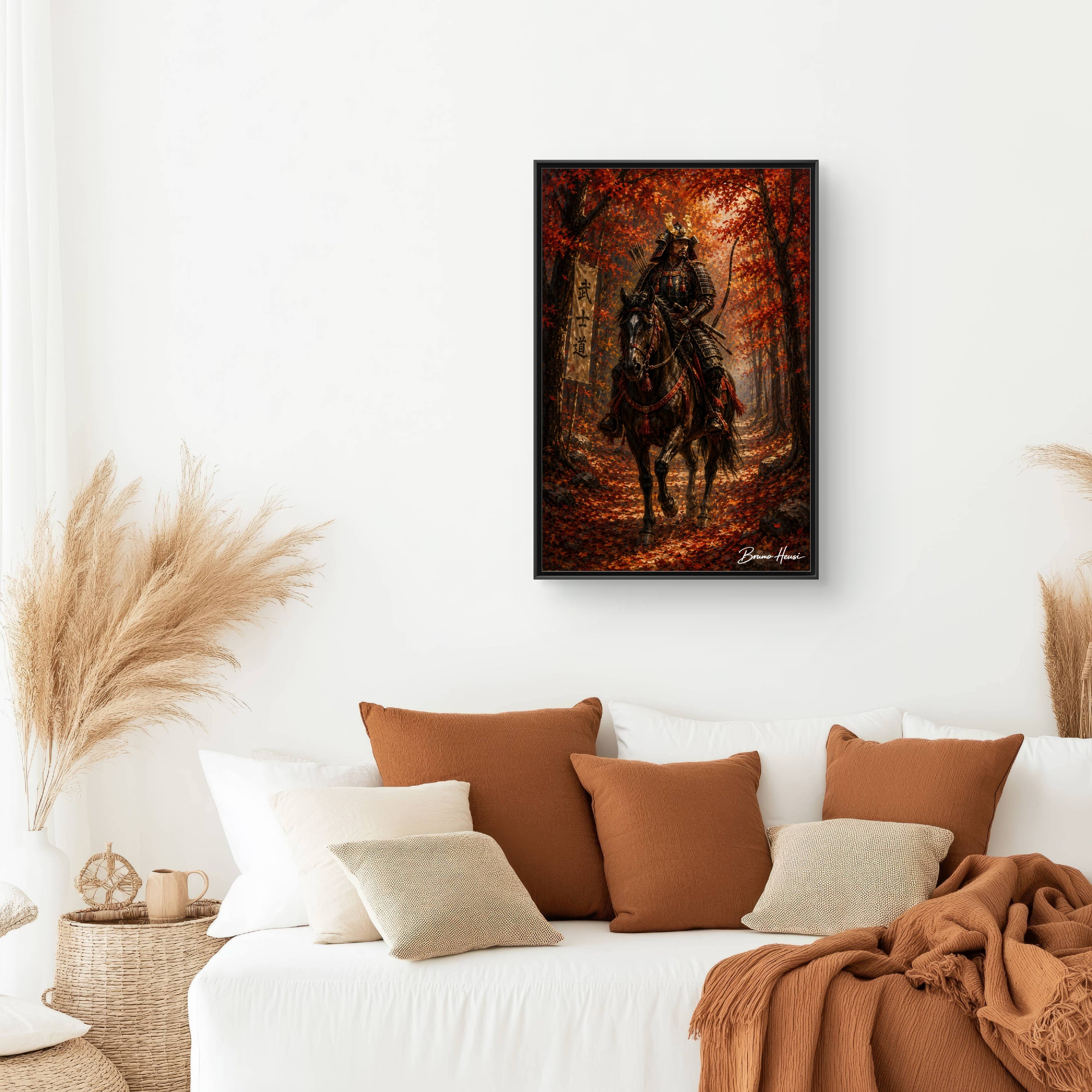 Samurai Warrior Canvas Print — Framed Matte Autumn Wall Art