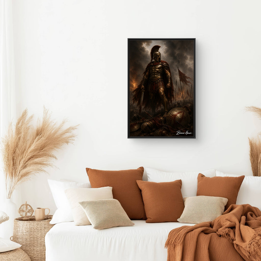 Framed Spartan Warrior Matte Canvas Print – Dramatic Ancient Battle Wall Art