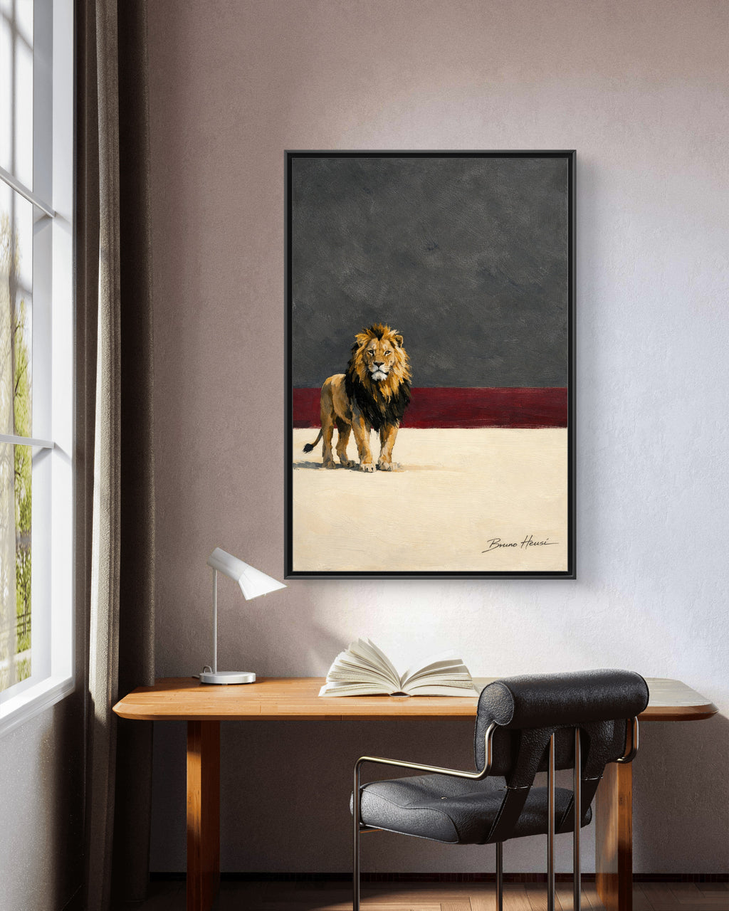 Framed Lion Matte Canvas Wall Art — Majestic Safari Animal Print