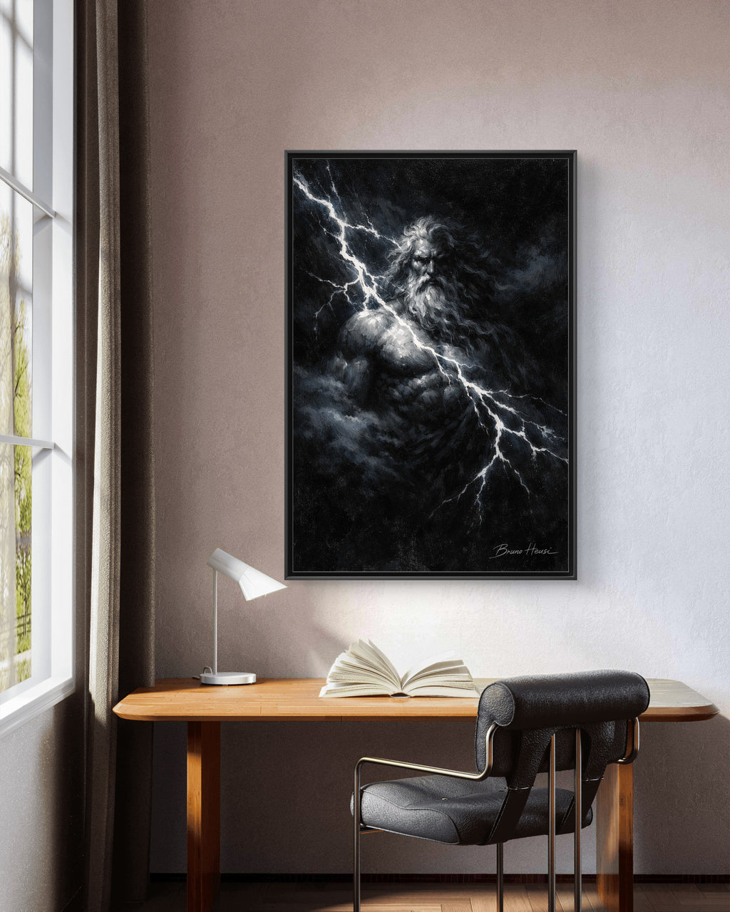 Zeus Lightning God Framed Canvas Wall Art — Stormy Mythology Print