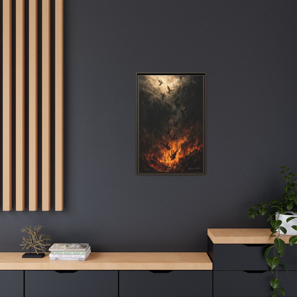 Falling Angels Matte Framed Canvas Print — Dark Fantasy Wall Art