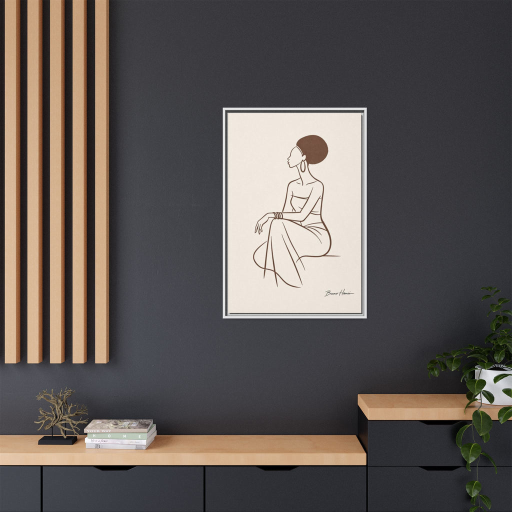 Elegant Minimalist Line Art Woman — Framed Matte Canvas Wall Art