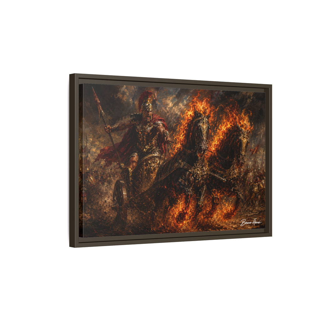 Flaming Chariot Framed Canvas Wall Art — Mythic Warrior Matte Print