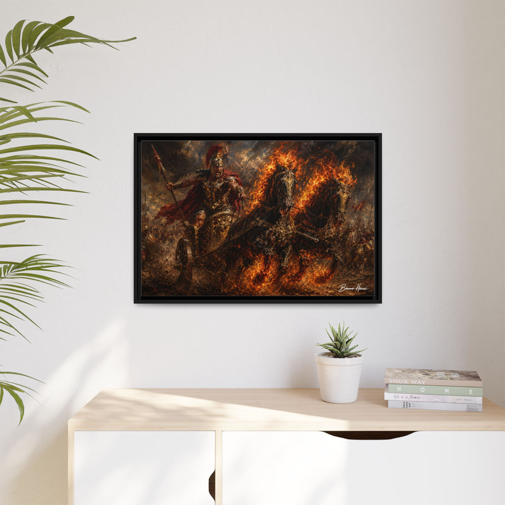 Flaming Chariot Framed Canvas Wall Art — Mythic Warrior Matte Print