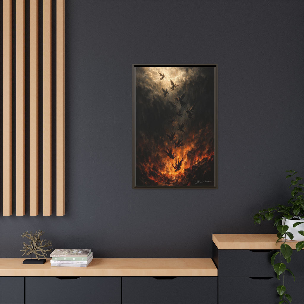 Falling Angels Matte Framed Canvas Print — Dark Fantasy Wall Art