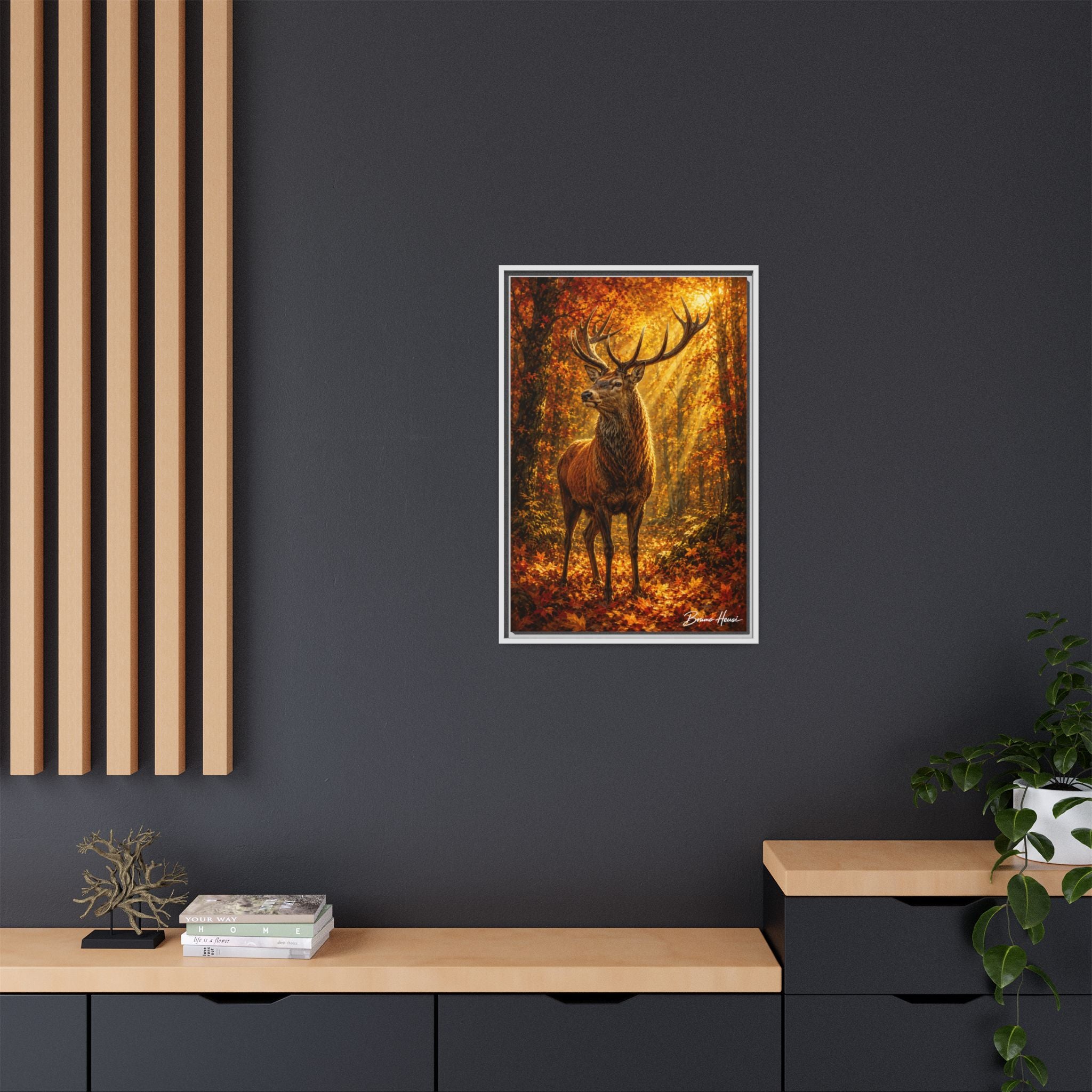 Majestic Stag Framed Canvas Wall Art — Autumn Forest Matte Print