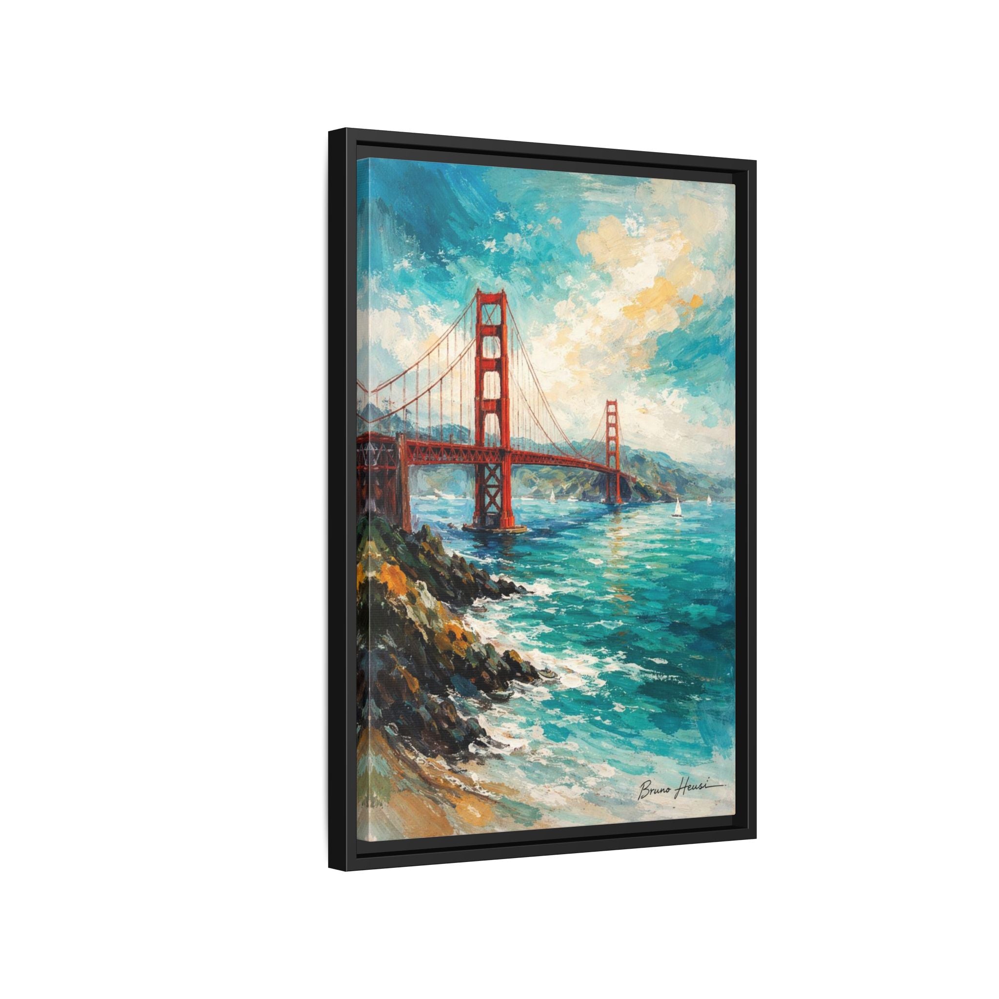 Golden Gate Bridge Seascape Matte Canvas Framed Wall Art
