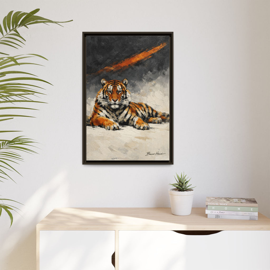 Framed Tiger Canvas Wall Art — Majestic Orange & Gray Matte Print