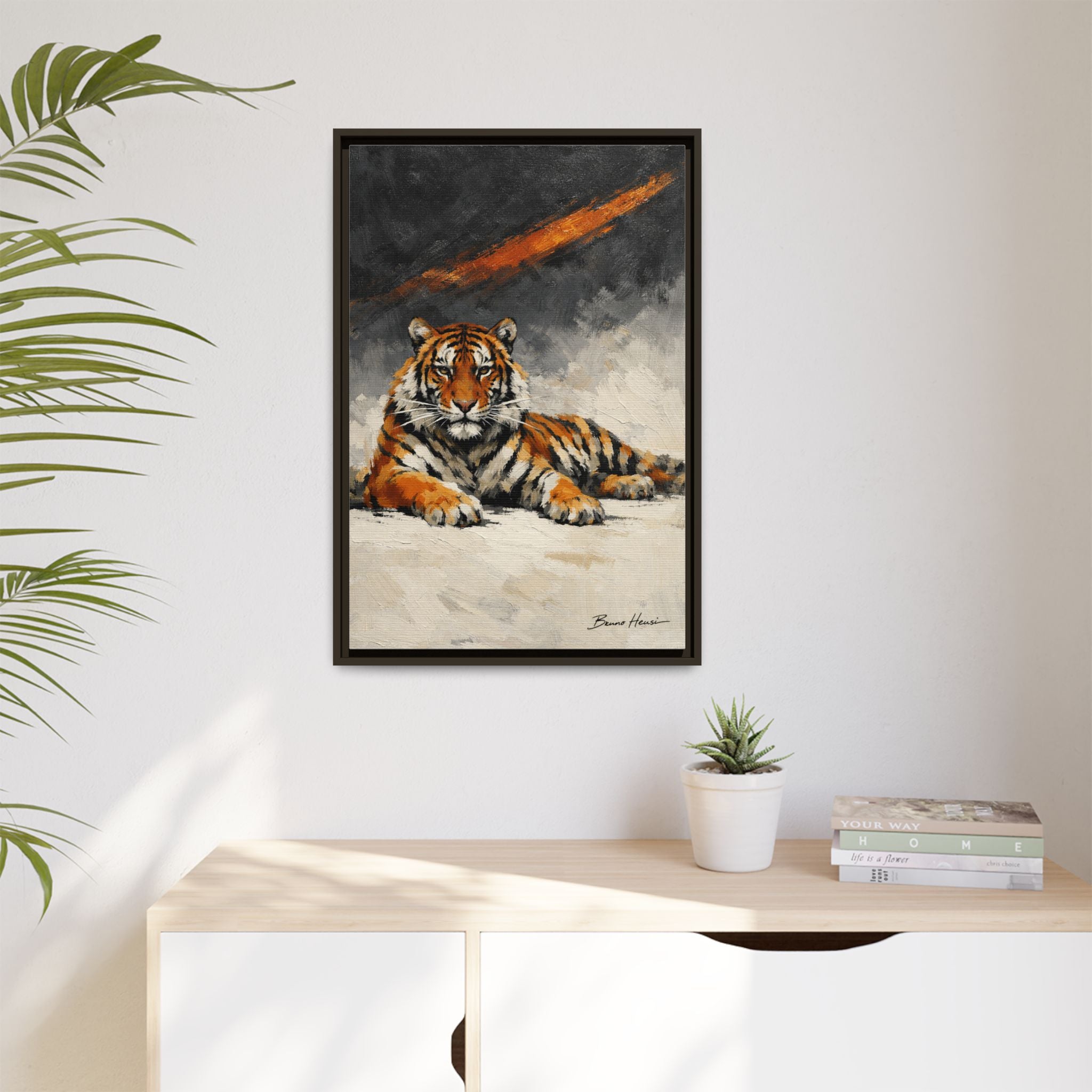 Framed Tiger Canvas Wall Art — Majestic Orange & Gray Matte Print