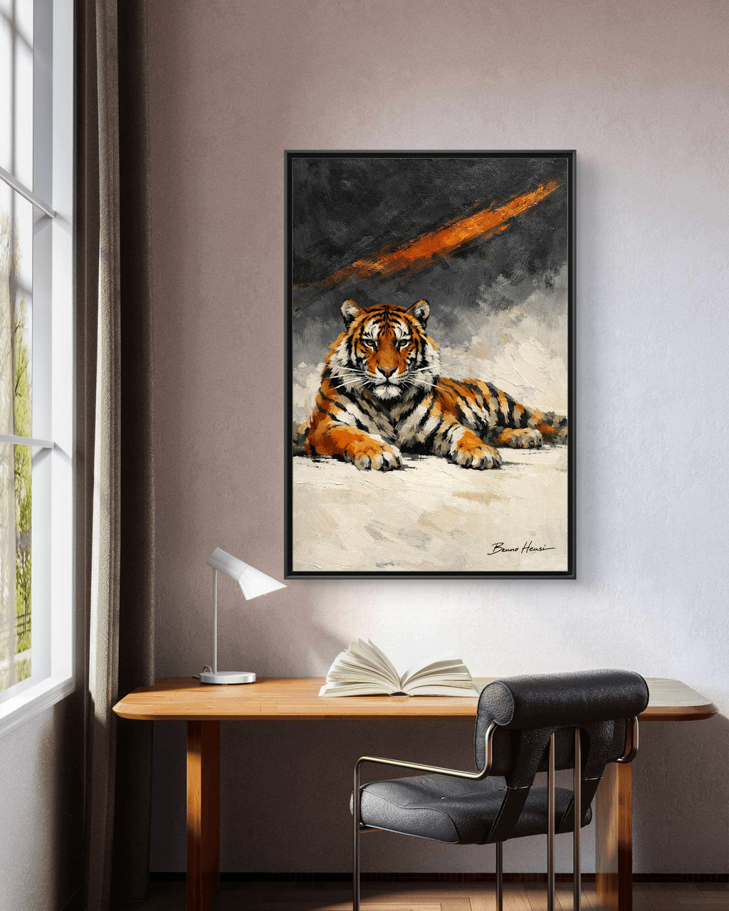 Framed Tiger Canvas Wall Art — Majestic Orange & Gray Matte Print